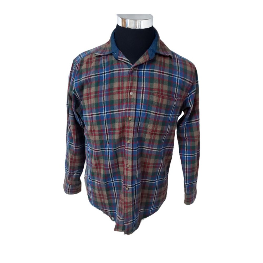 Vtg Pendleton Mens Medium Brown Stripe Long Sleeve Button Wool Flannel Shirt